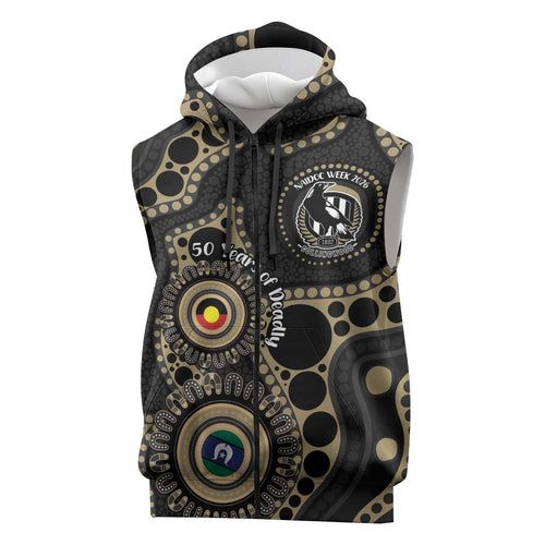 Collingwood NAIDOC Week 2026 Personalised Sleeveless Zip Hoodie 50 Years of Deadly Aboriginal Art