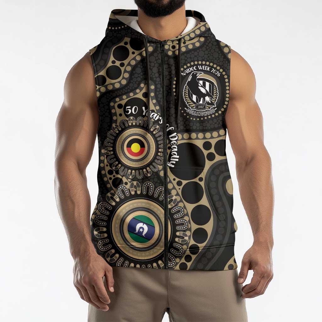Collingwood NAIDOC Week 2026 Personalised Sleeveless Zip Hoodie 50 Years of Deadly Aboriginal Art