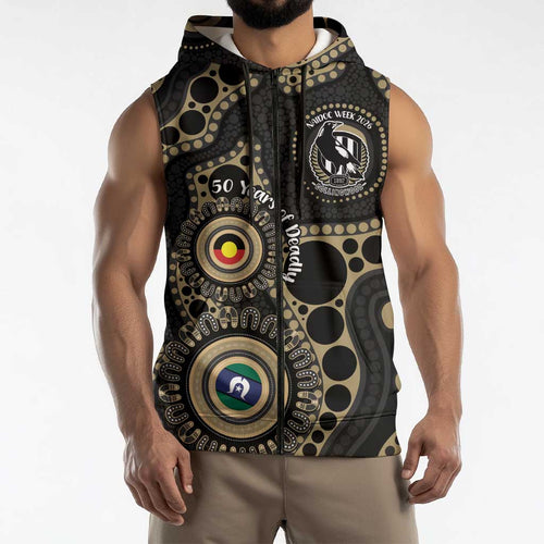 Collingwood NAIDOC Week 2026 Personalised Sleeveless Zip Hoodie 50 Years of Deadly Aboriginal Art
