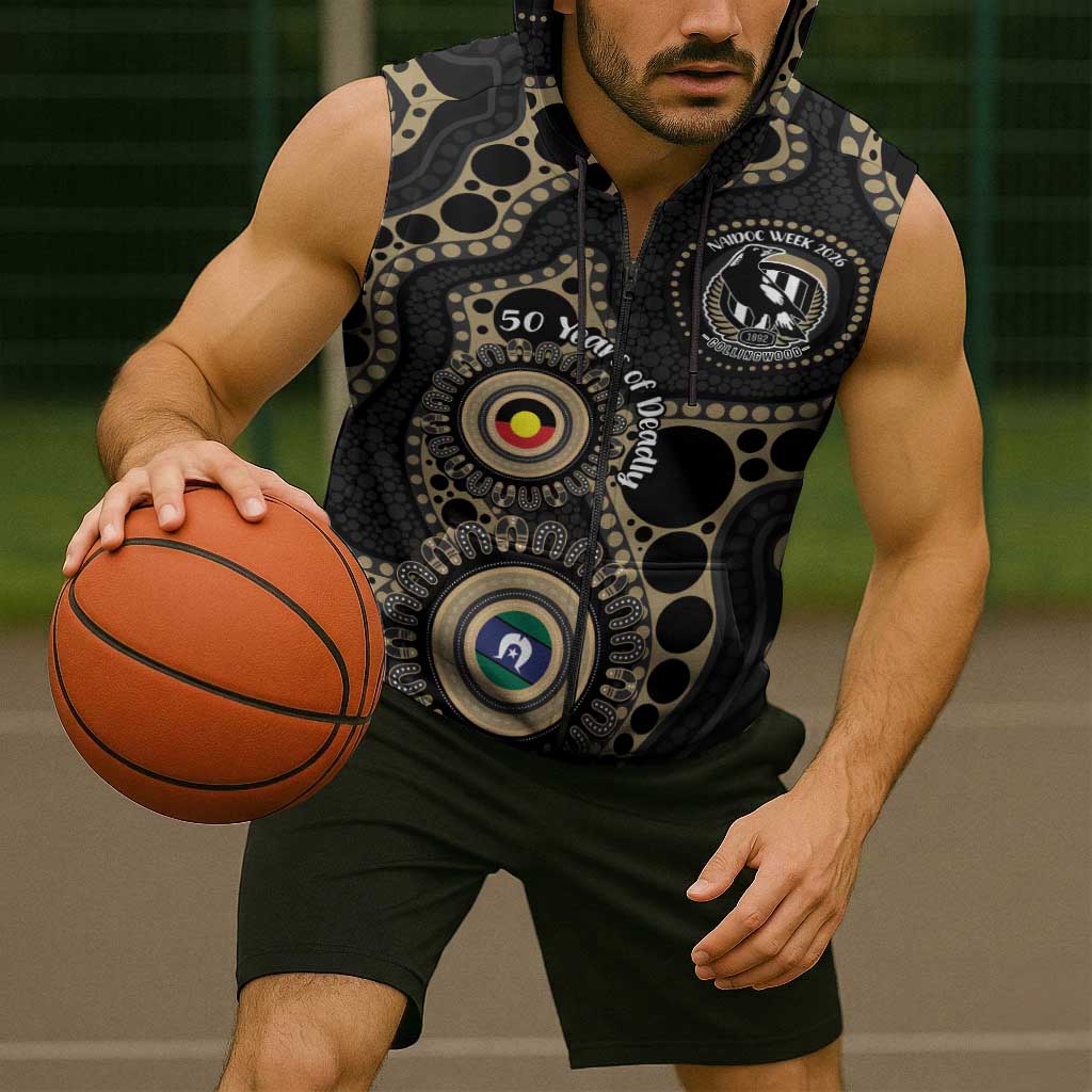 Collingwood NAIDOC Week 2026 Personalised Sleeveless Zip Hoodie 50 Years of Deadly Aboriginal Art