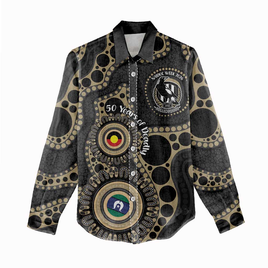 Collingwood NAIDOC Week 2026 Personalised Women Casual Shirt 50 Years of Deadly Aboriginal Art