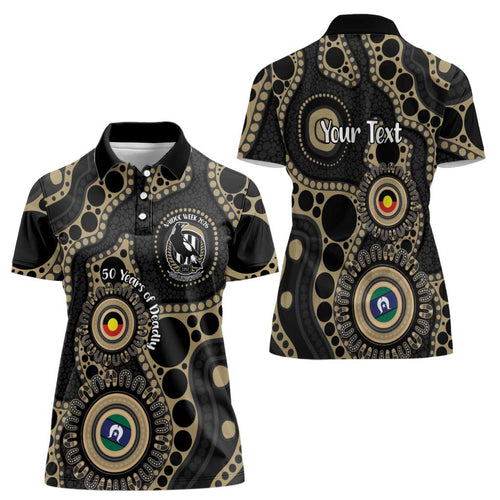 Collingwood NAIDOC Week 2026 Personalised Women Polo Shirt 50 Years of Deadly Aboriginal Art