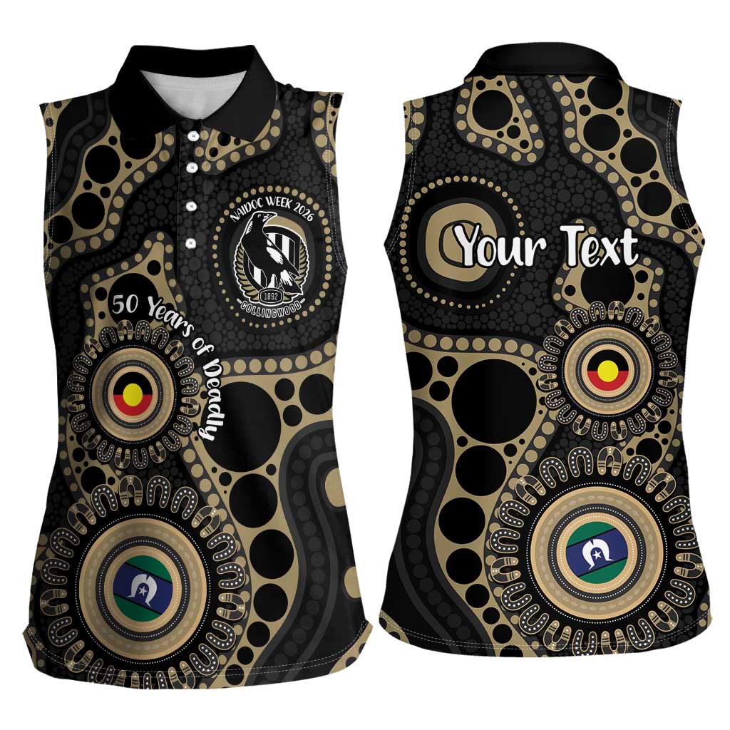 Collingwood NAIDOC Week 2026 Personalised Women Sleeveless Polo Shirt 50 Years of Deadly Aboriginal Art