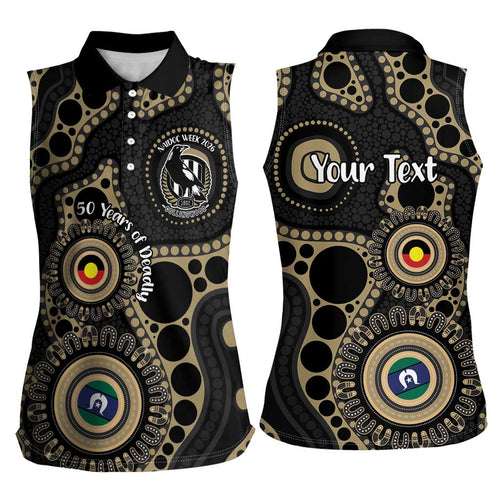 Collingwood NAIDOC Week 2026 Personalised Women Sleeveless Polo Shirt 50 Years of Deadly Aboriginal Art