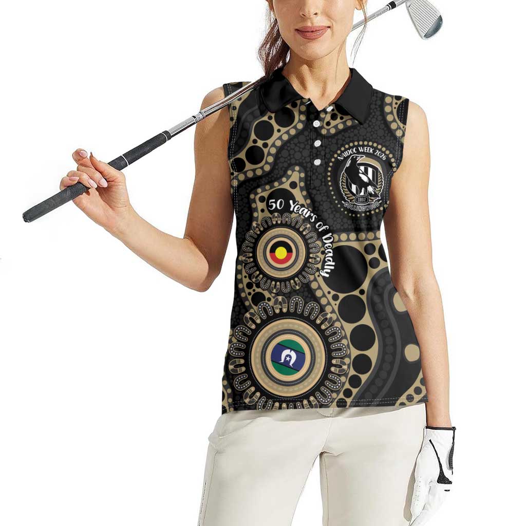 Collingwood NAIDOC Week 2026 Personalised Women Sleeveless Polo Shirt 50 Years of Deadly Aboriginal Art