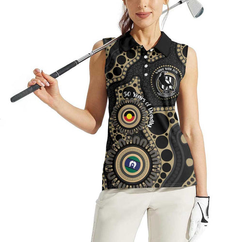 Collingwood NAIDOC Week 2026 Personalised Women Sleeveless Polo Shirt 50 Years of Deadly Aboriginal Art