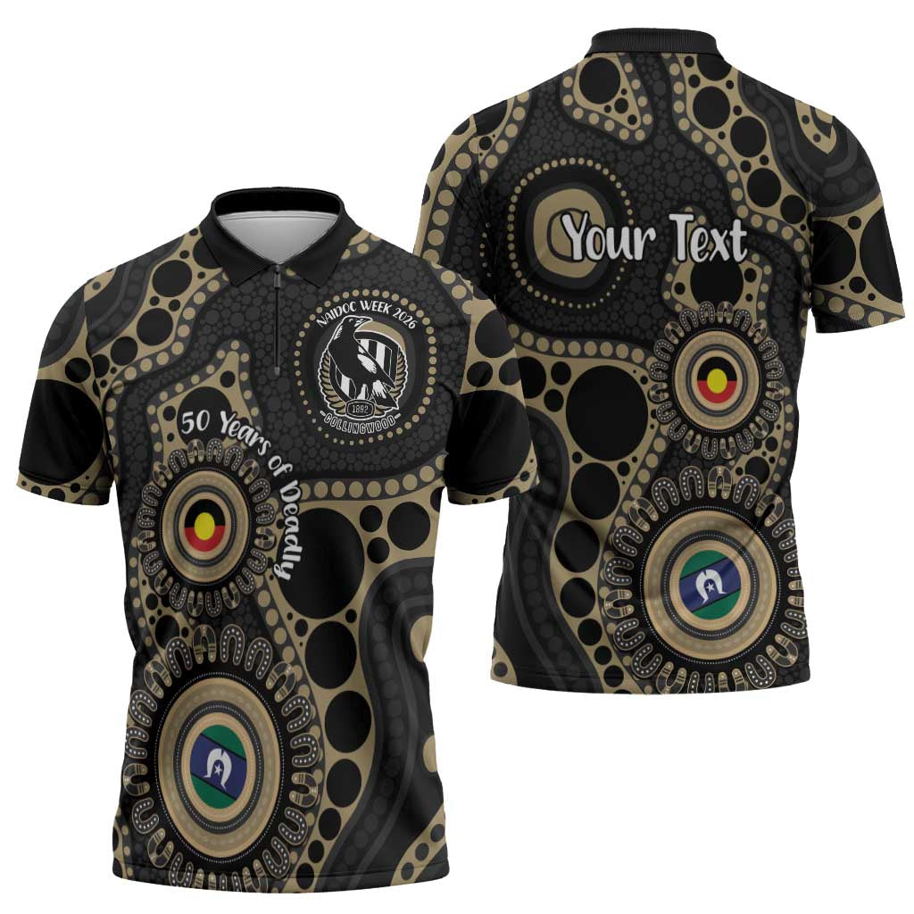Collingwood NAIDOC Week 2026 Personalised Zipper Polo Shirt 50 Years of Deadly Aboriginal Art