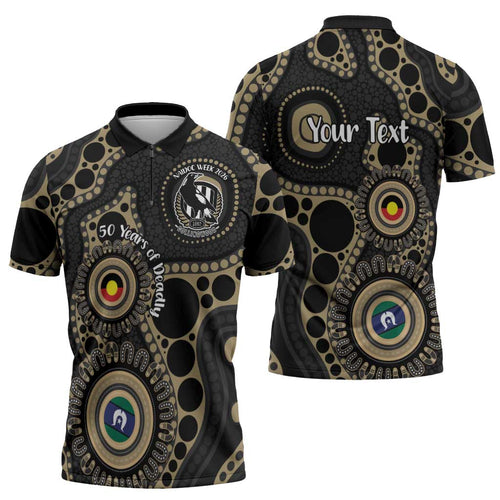Collingwood NAIDOC Week 2026 Personalised Zipper Polo Shirt 50 Years of Deadly Aboriginal Art