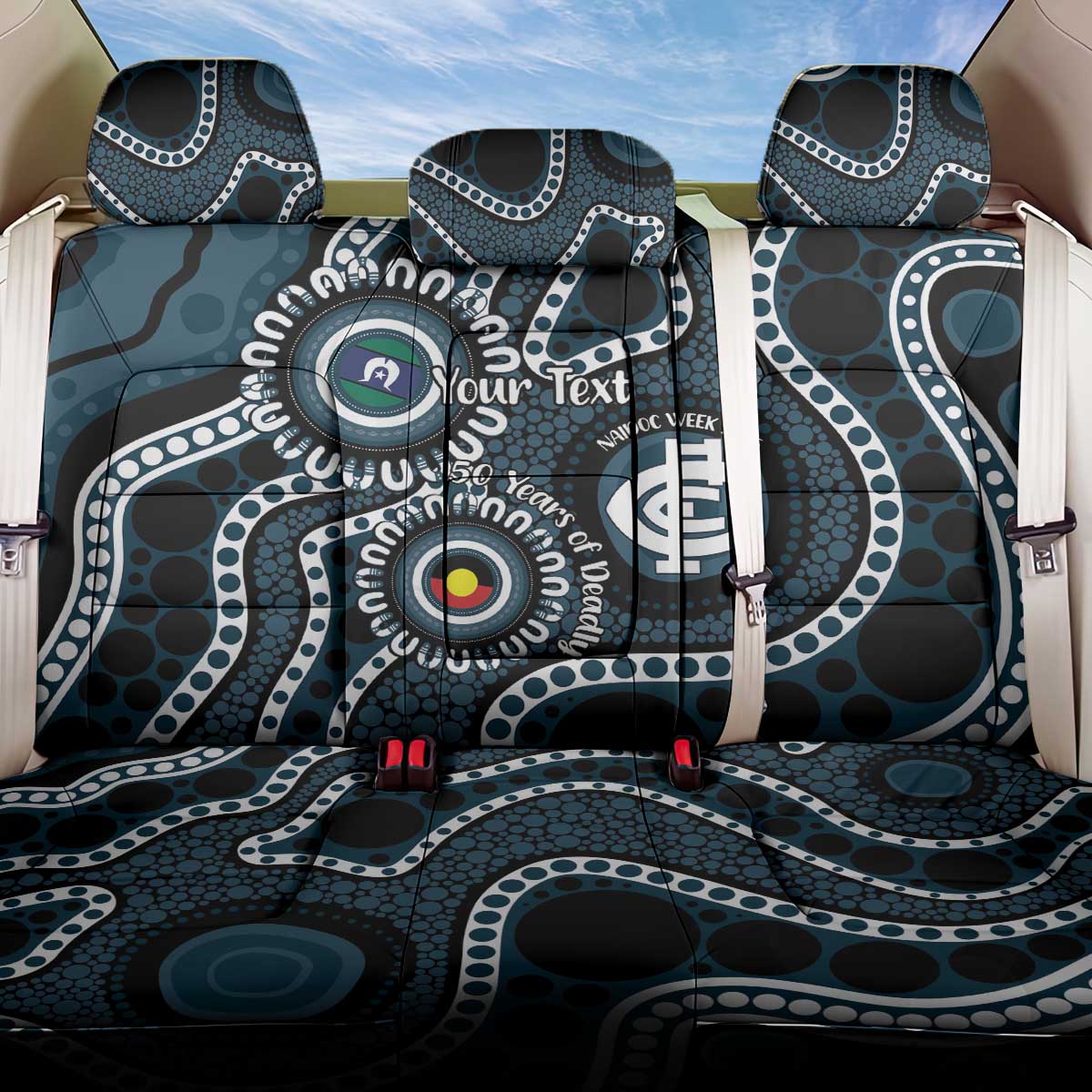 Carlton NAIDOC Week 2026 Personalised Back Car Seat Cover 50 Years of Deadly Aboriginal Art