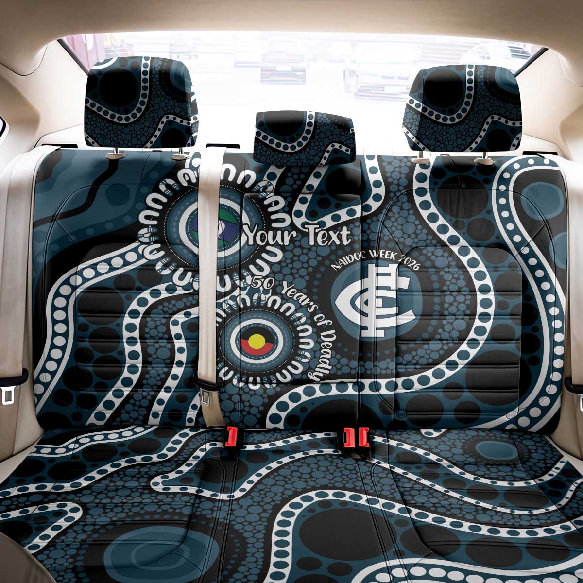 Carlton NAIDOC Week 2026 Personalised Back Car Seat Cover 50 Years of Deadly Aboriginal Art