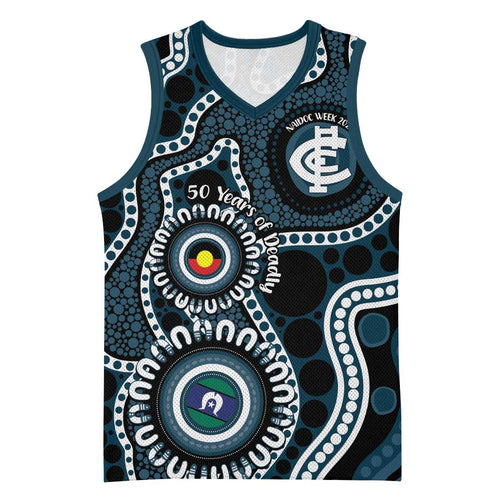 Carlton NAIDOC Week 2026 Personalised Basketball Jersey 50 Years of Deadly Aboriginal Art