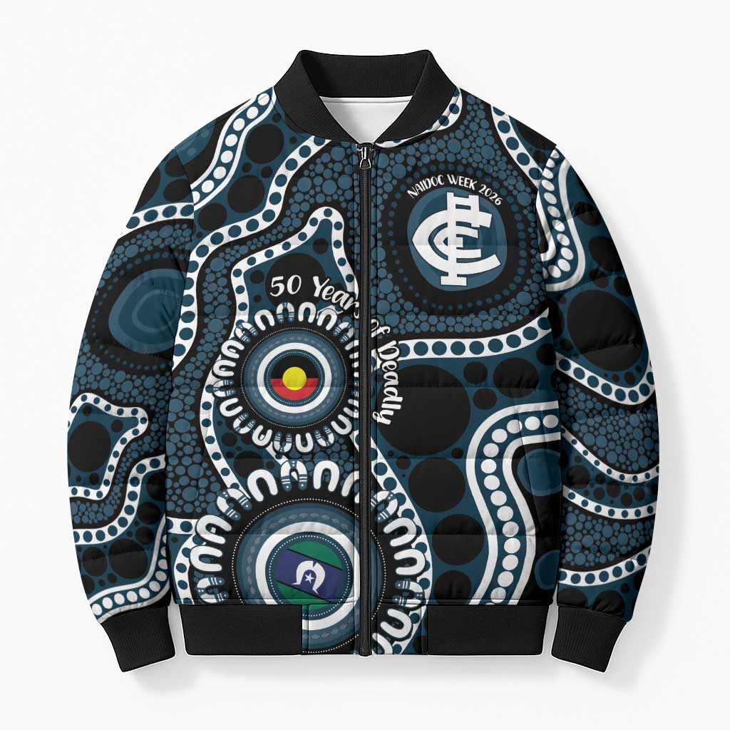 Carlton NAIDOC Week 2026 Personalised Bomber Puffer Jacket 50 Years of Deadly Aboriginal Art