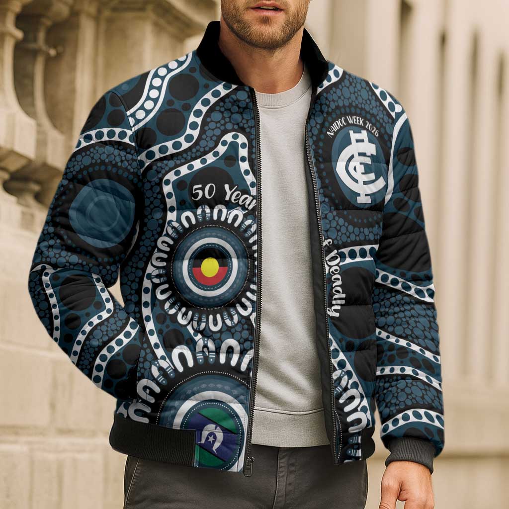 Carlton NAIDOC Week 2026 Personalised Bomber Puffer Jacket 50 Years of Deadly Aboriginal Art