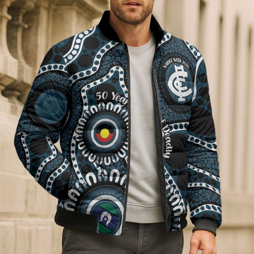 Carlton NAIDOC Week 2026 Personalised Bomber Puffer Jacket 50 Years of Deadly Aboriginal Art