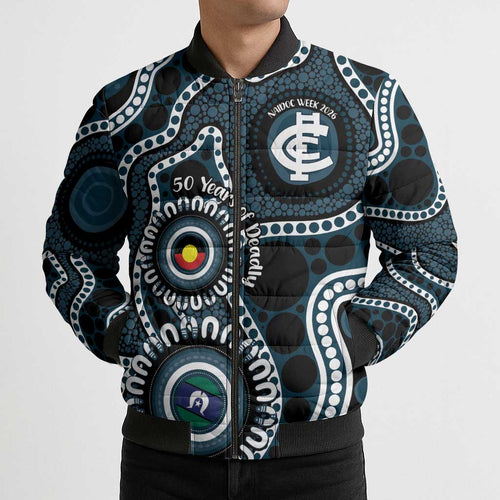 Carlton NAIDOC Week 2026 Personalised Bomber Puffer Jacket 50 Years of Deadly Aboriginal Art