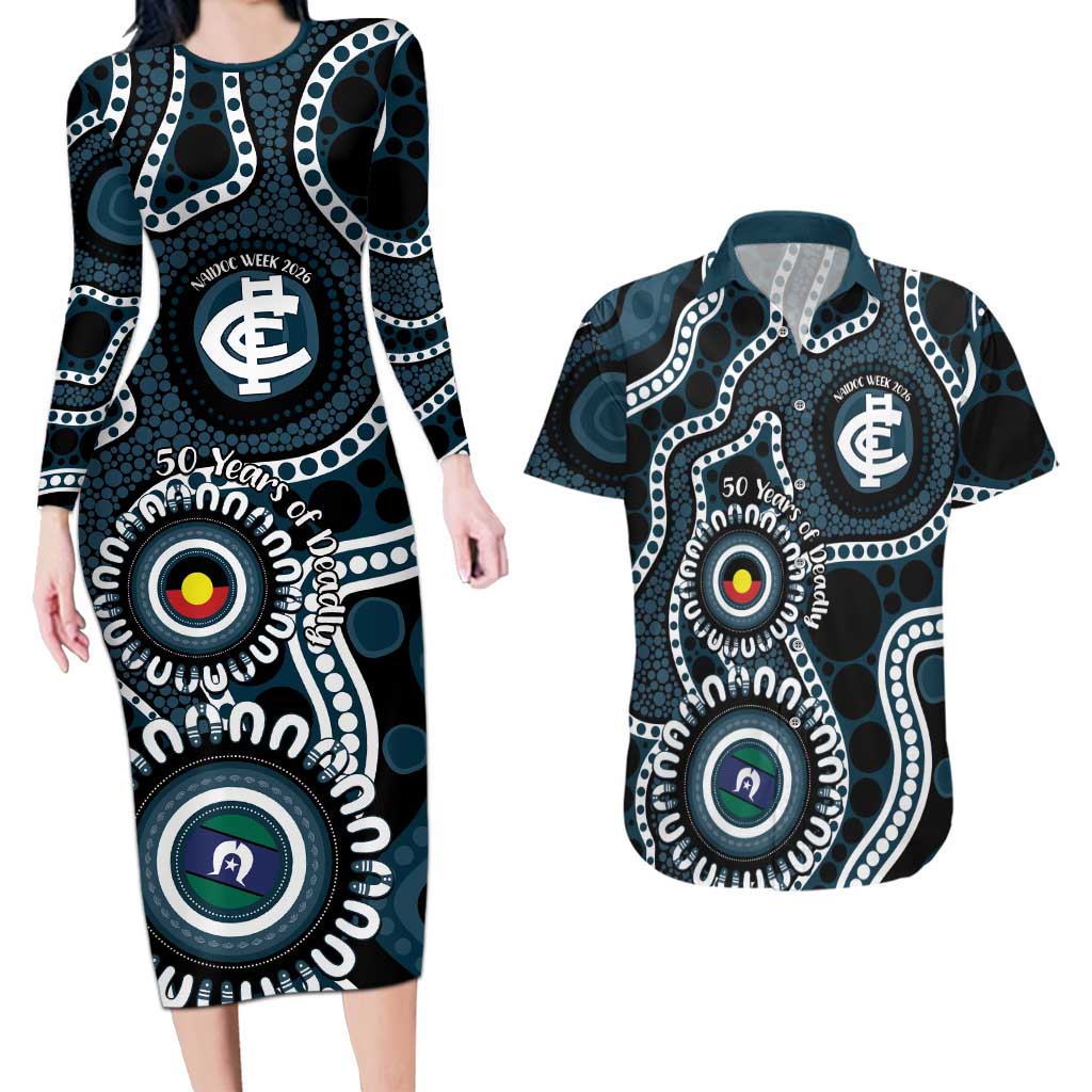 Carlton NAIDOC Week 2026 Personalised Couples Matching Long Sleeve Bodycon Dress and Hawaiian Shirt 50 Years of Deadly Aboriginal Art