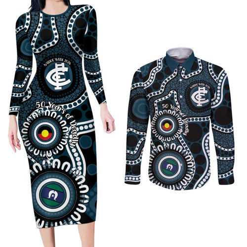 Carlton NAIDOC Week 2026 Personalised Couples Matching Long Sleeve Bodycon Dress and Long Sleeve Button Shirt 50 Years of Deadly Aboriginal Art