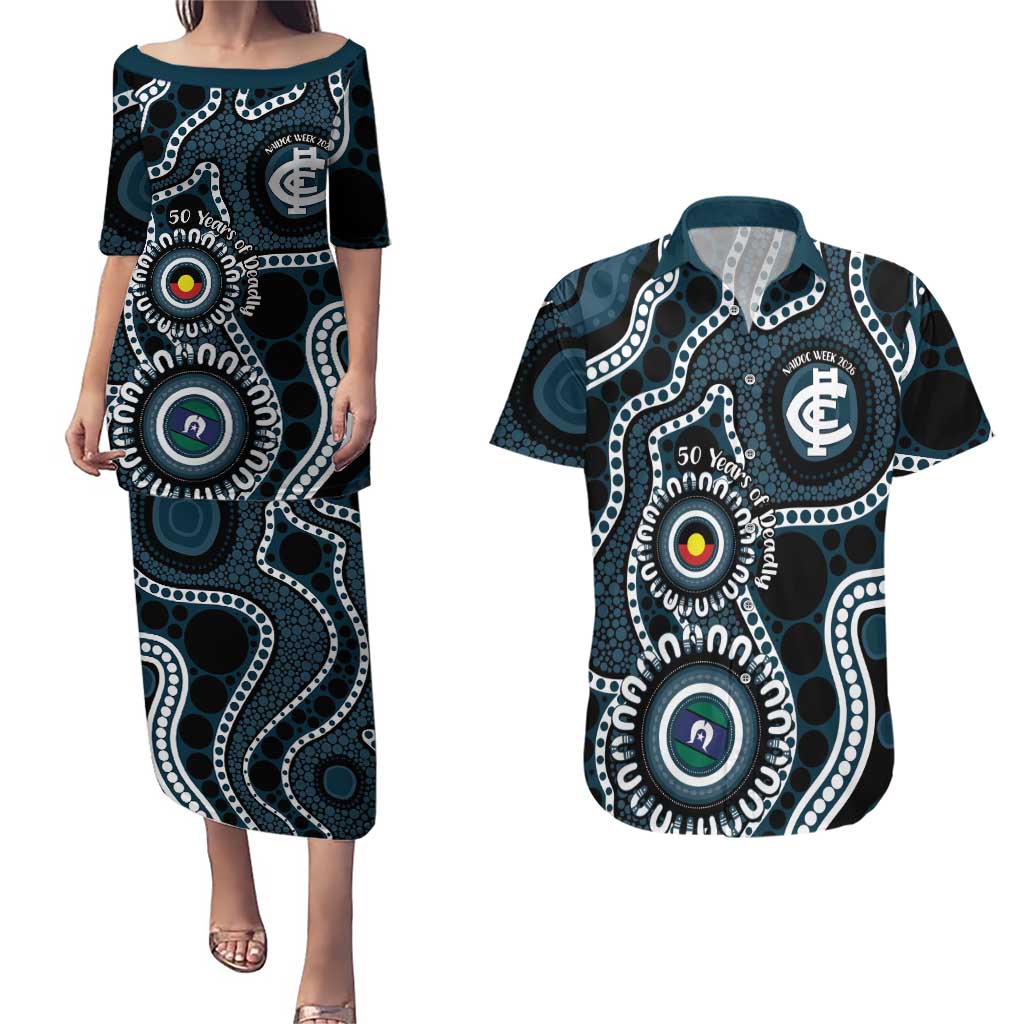 Carlton NAIDOC Week 2026 Personalised Couples Matching Puletasi and Hawaiian Shirt 50 Years of Deadly Aboriginal Art