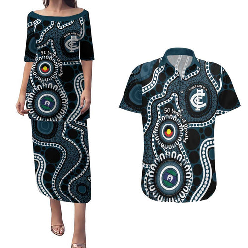 Carlton NAIDOC Week 2026 Personalised Couples Matching Puletasi and Hawaiian Shirt 50 Years of Deadly Aboriginal Art