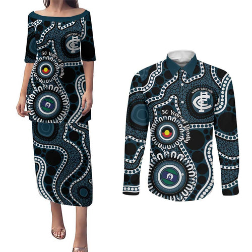 Carlton NAIDOC Week 2026 Personalised Couples Matching Puletasi and Long Sleeve Button Shirt 50 Years of Deadly Aboriginal Art