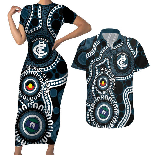 Carlton NAIDOC Week 2026 Personalised Couples Matching Short Sleeve Bodycon Dress and Hawaiian Shirt 50 Years of Deadly Aboriginal Art