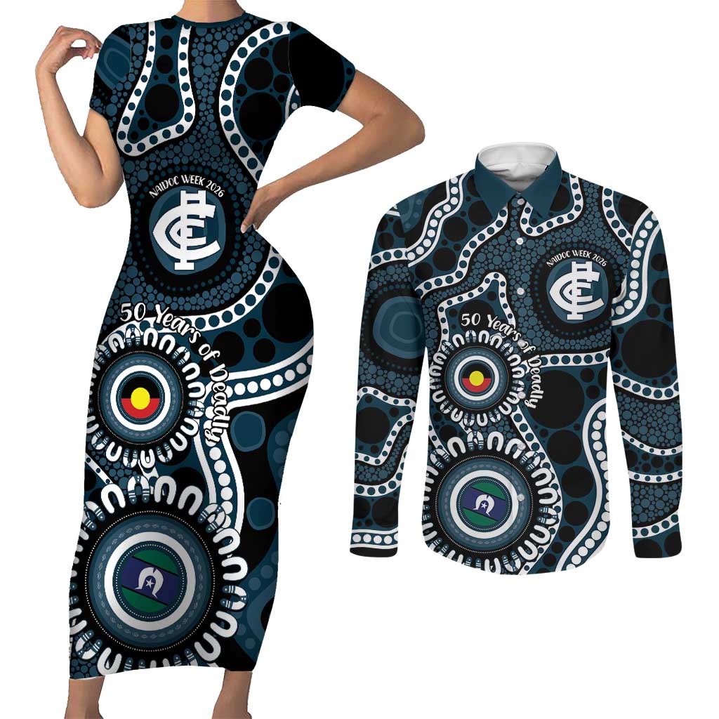 Carlton NAIDOC Week 2026 Personalised Couples Matching Short Sleeve Bodycon Dress and Long Sleeve Button Shirt 50 Years of Deadly Aboriginal Art