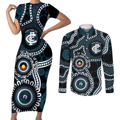 Carlton NAIDOC Week 2026 Personalised Couples Matching Short Sleeve Bodycon Dress and Long Sleeve Button Shirt 50 Years of Deadly Aboriginal Art