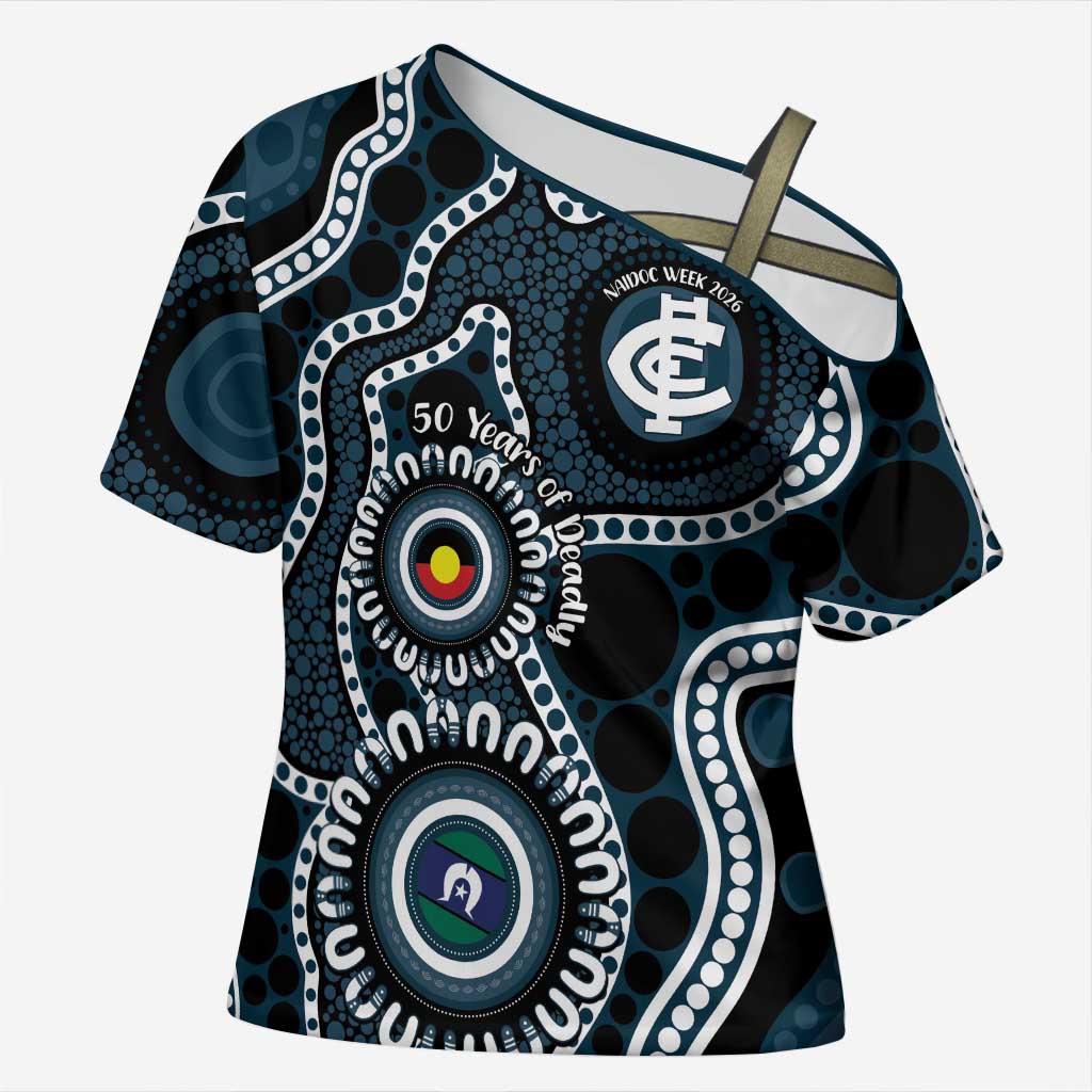 Carlton NAIDOC Week 2026 Personalised Cross Shoulder Shirt 50 Years of Deadly Aboriginal Art