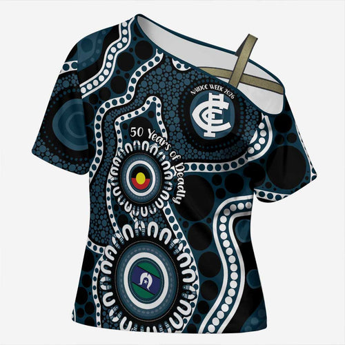 Carlton NAIDOC Week 2026 Personalised Cross Shoulder Shirt 50 Years of Deadly Aboriginal Art