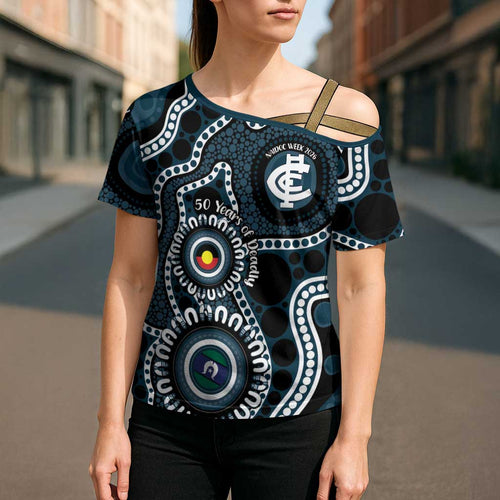 Carlton NAIDOC Week 2026 Personalised Cross Shoulder Shirt 50 Years of Deadly Aboriginal Art
