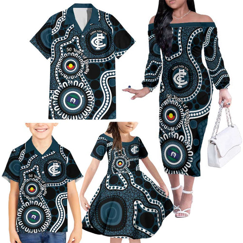 Carlton NAIDOC Week 2026 Personalised Family Matching Off The Shoulder Long Sleeve Dress and Hawaiian Shirt 50 Years of Deadly Aboriginal Art
