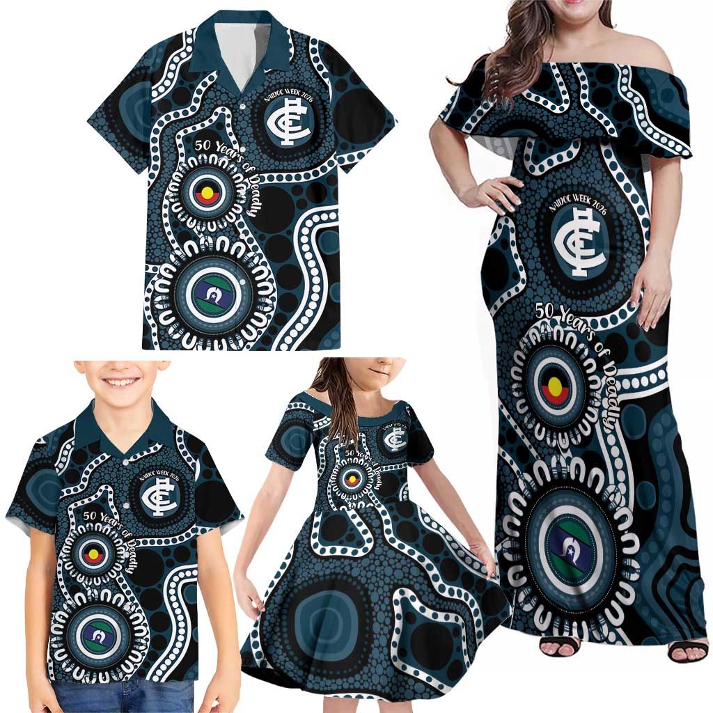 Carlton NAIDOC Week 2026 Personalised Family Matching Off Shoulder Maxi Dress and Hawaiian Shirt 50 Years of Deadly Aboriginal Art