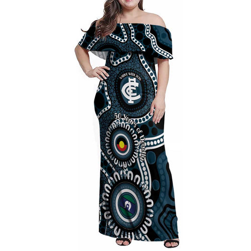 Carlton NAIDOC Week 2026 Personalised Family Matching Off Shoulder Maxi Dress and Hawaiian Shirt 50 Years of Deadly Aboriginal Art