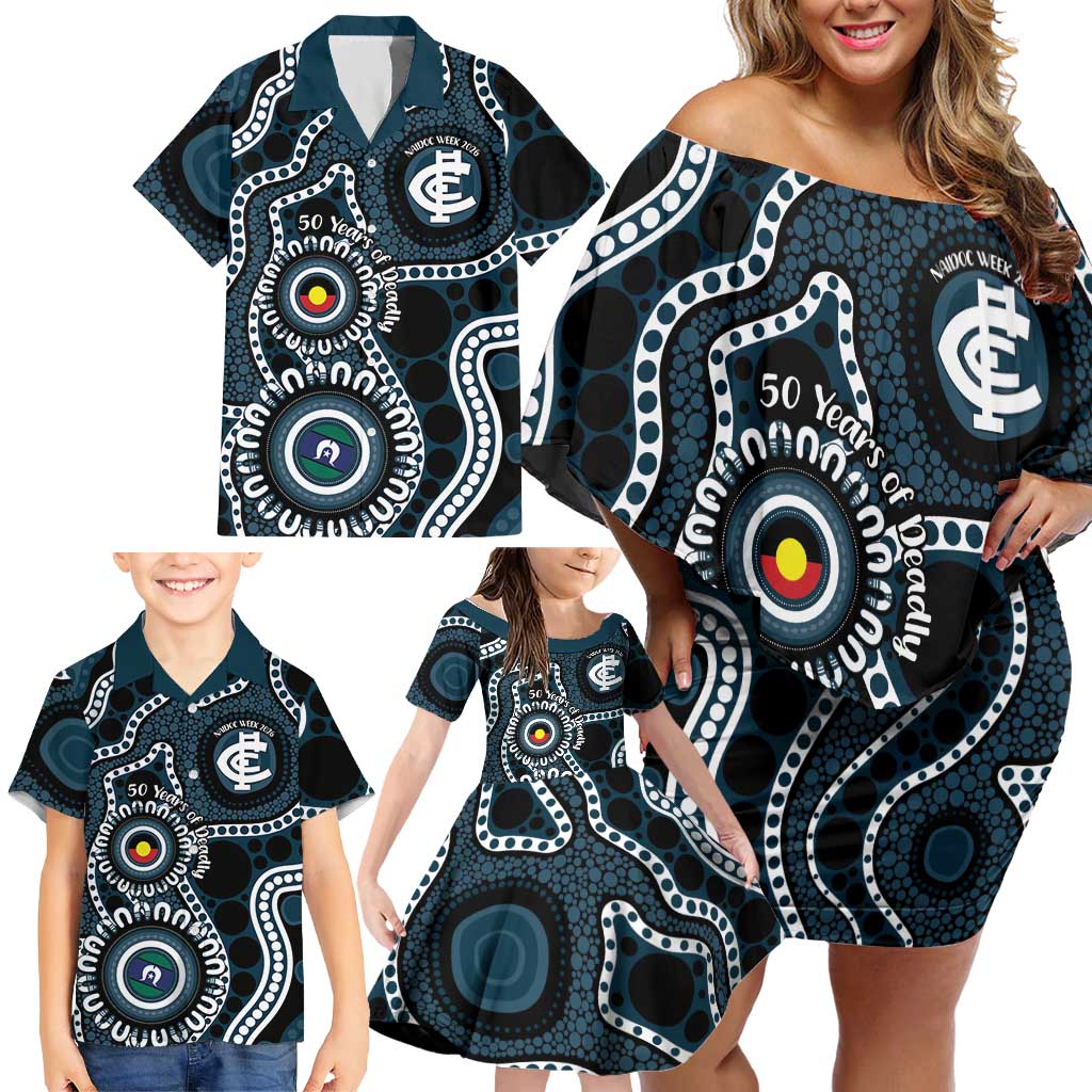 Carlton NAIDOC Week 2026 Personalised Family Matching Off Shoulder Short Dress and Hawaiian Shirt 50 Years of Deadly Aboriginal Art