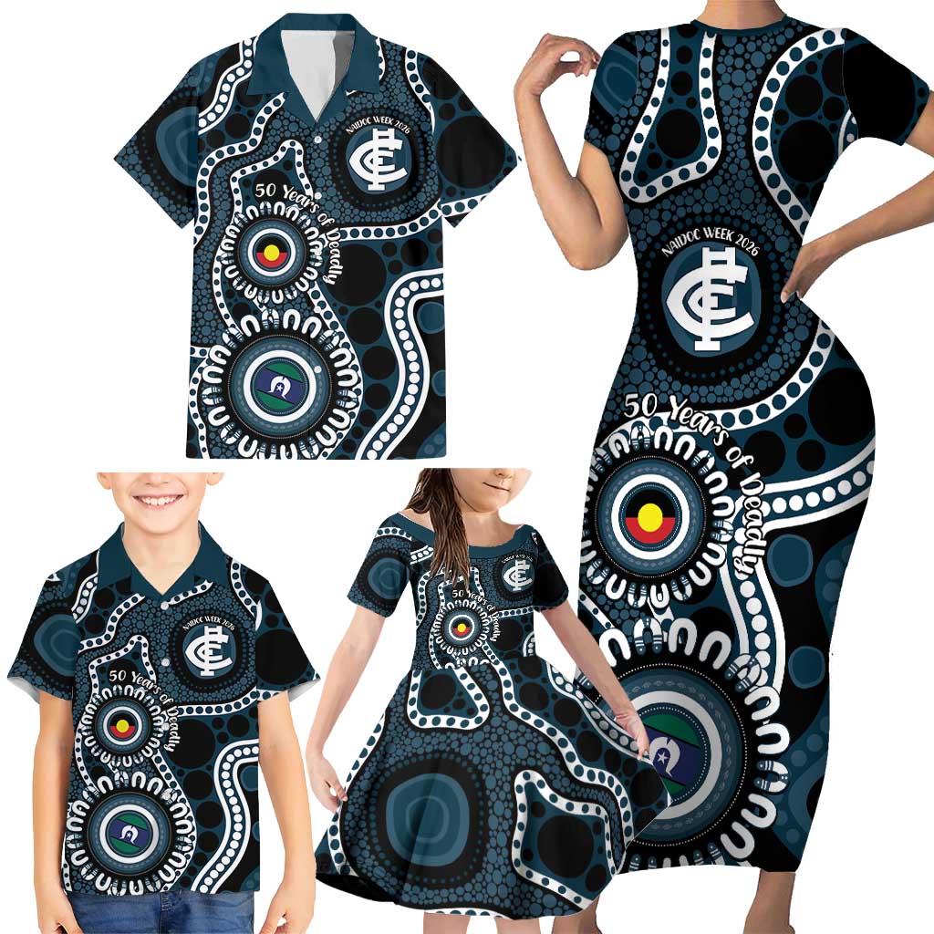 Carlton NAIDOC Week 2026 Personalised Family Matching Short Sleeve Bodycon Dress and Hawaiian Shirt 50 Years of Deadly Aboriginal Art