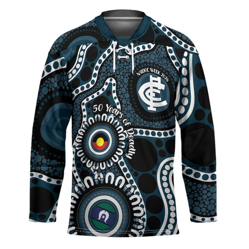 Carlton NAIDOC Week 2026 Personalised Hockey Jersey 50 Years of Deadly Aboriginal Art