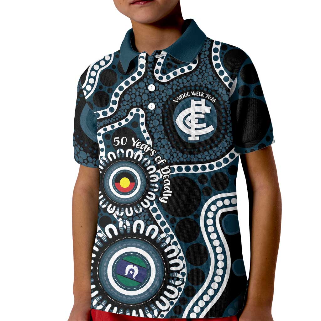 Carlton NAIDOC Week 2026 Personalised Kid Polo Shirt 50 Years of Deadly Aboriginal Art