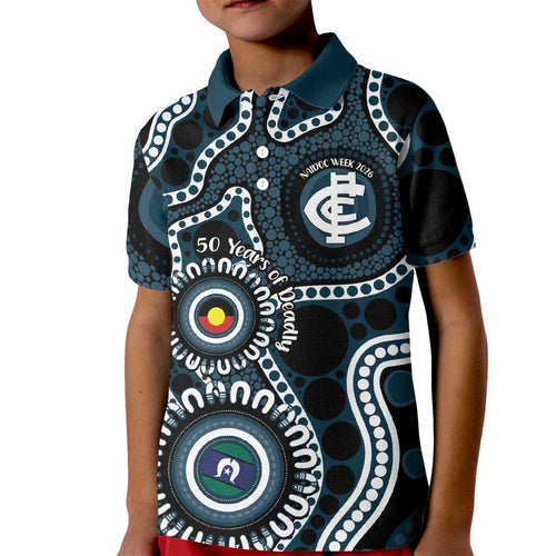 Carlton NAIDOC Week 2026 Personalised Kid Polo Shirt 50 Years of Deadly Aboriginal Art