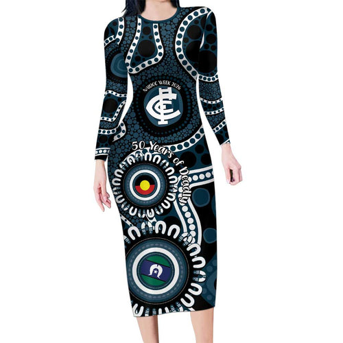 Carlton NAIDOC Week 2026 Personalised Long Sleeve Bodycon Dress 50 Years of Deadly Aboriginal Art