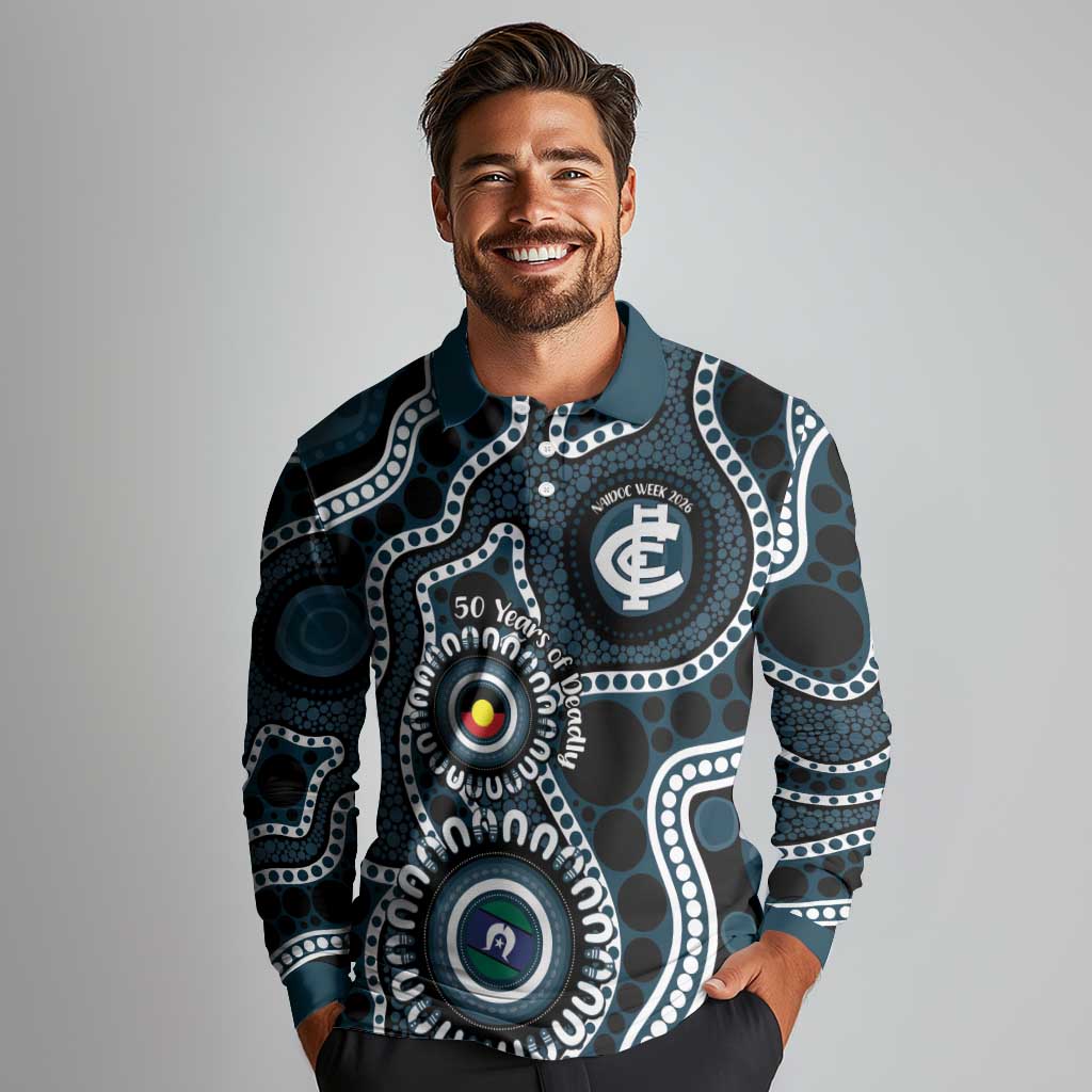 Carlton NAIDOC Week 2026 Personalised Long Sleeve Polo Shirt 50 Years of Deadly Aboriginal Art