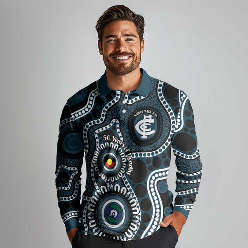 Carlton NAIDOC Week 2026 Personalised Long Sleeve Polo Shirt 50 Years of Deadly Aboriginal Art