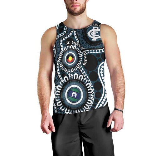 Carlton NAIDOC Week 2026 Personalised Men Tank Top 50 Years of Deadly Aboriginal Art