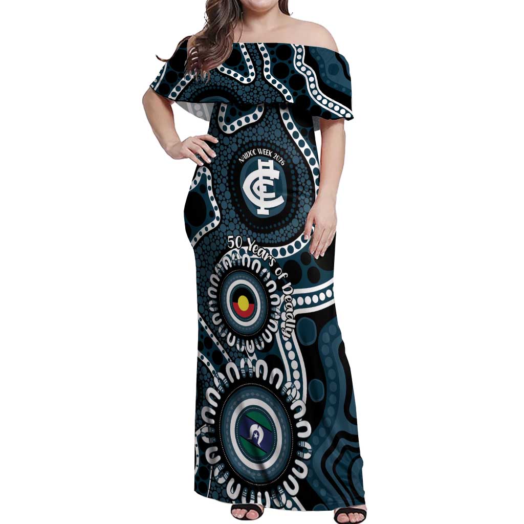 Carlton NAIDOC Week 2026 Personalised Off Shoulder Maxi Dress 50 Years of Deadly Aboriginal Art