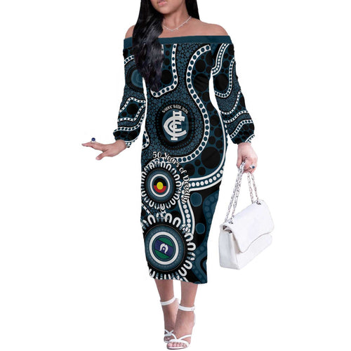 Carlton NAIDOC Week 2026 Personalised Off The Shoulder Long Sleeve Dress 50 Years of Deadly Aboriginal Art
