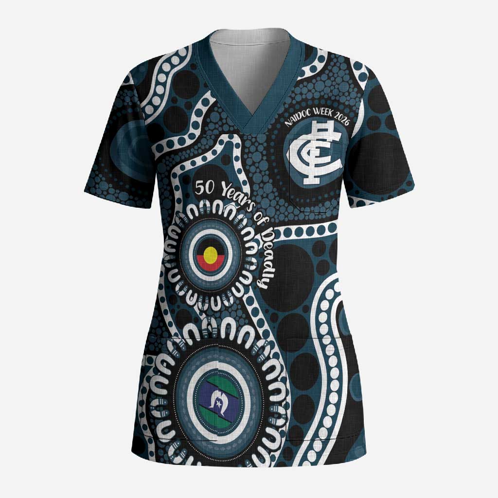 Carlton NAIDOC Week 2026 Personalised Scrub Top 50 Years of Deadly Aboriginal Art