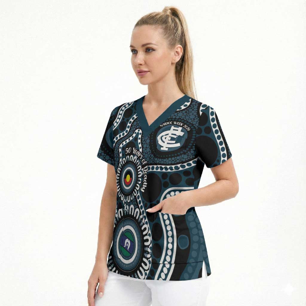 Carlton NAIDOC Week 2026 Personalised Scrub Top 50 Years of Deadly Aboriginal Art