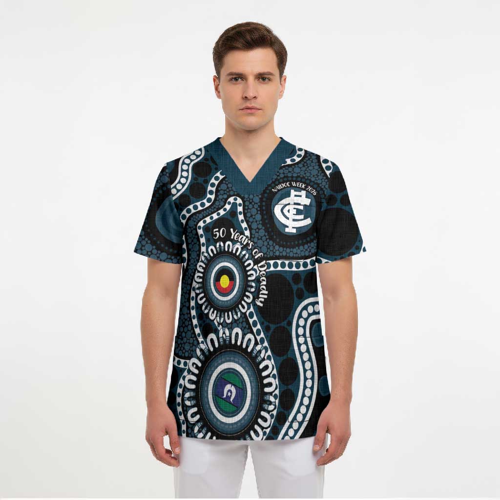 Carlton NAIDOC Week 2026 Personalised Scrub Top 50 Years of Deadly Aboriginal Art