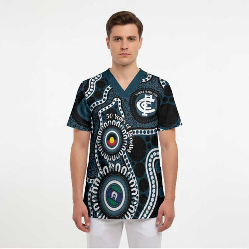 Carlton NAIDOC Week 2026 Personalised Scrub Top 50 Years of Deadly Aboriginal Art
