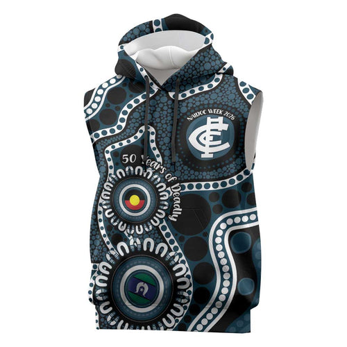 Carlton NAIDOC Week 2026 Personalised Sleeveless Hoodie 50 Years of Deadly Aboriginal Art