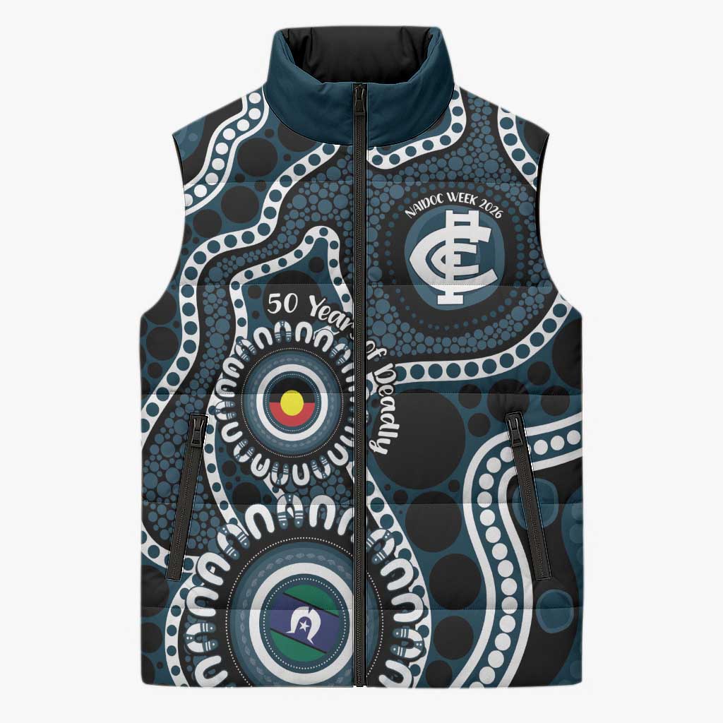 Carlton NAIDOC Week 2026 Personalised Sleeveless Puffer Jacket 50 Years of Deadly Aboriginal Art